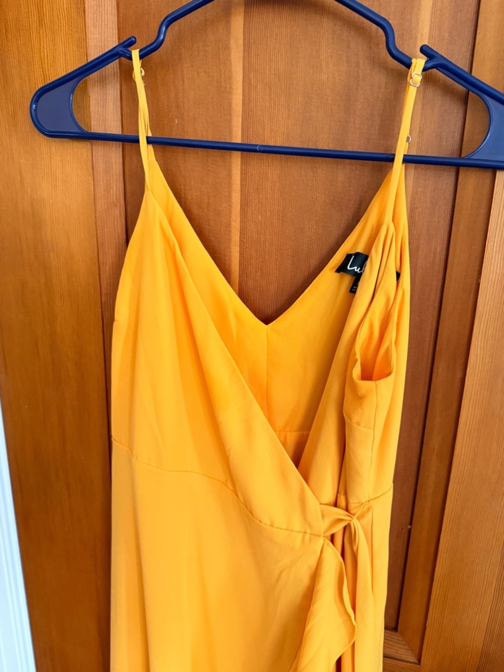Lulu’s Spaghetti Strap Wrap Midi Dress in Bright Yellow - Picture 3 of 3